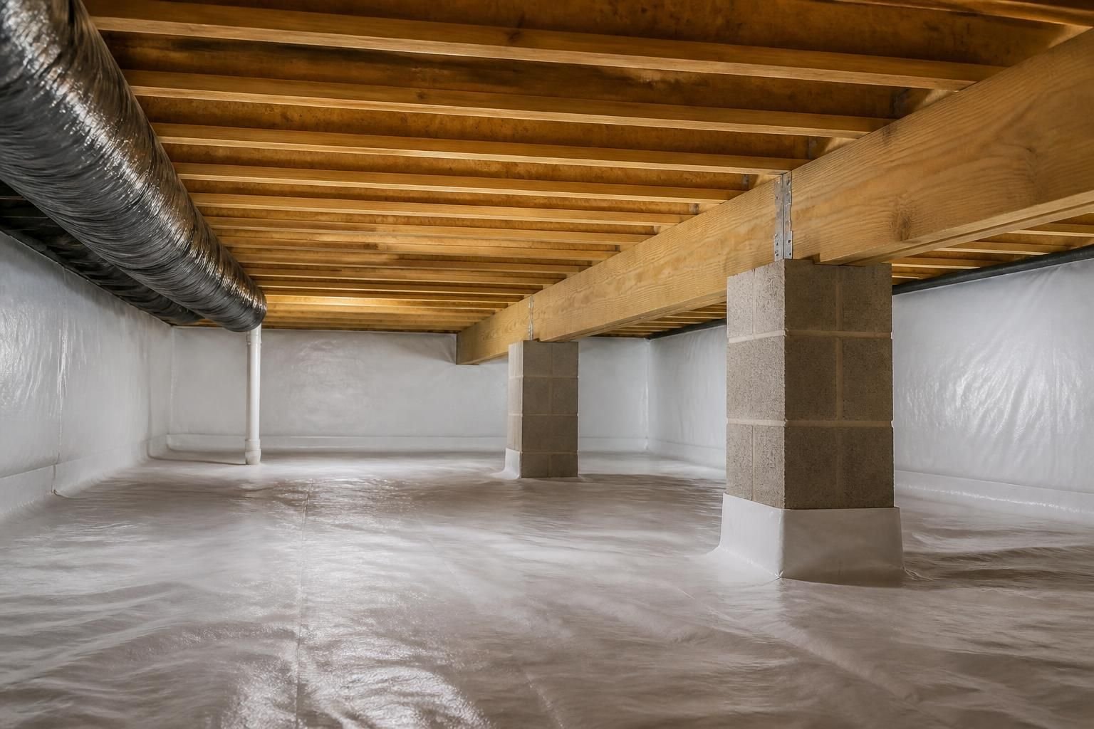 Clean crawl space after professional repair work.