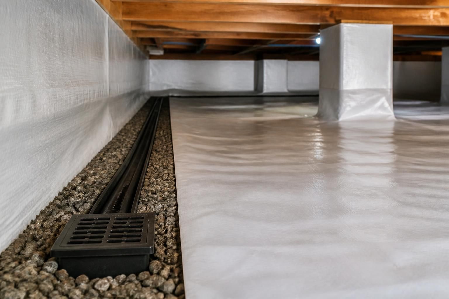 Dry crawl space with improved drainage and no standing water.