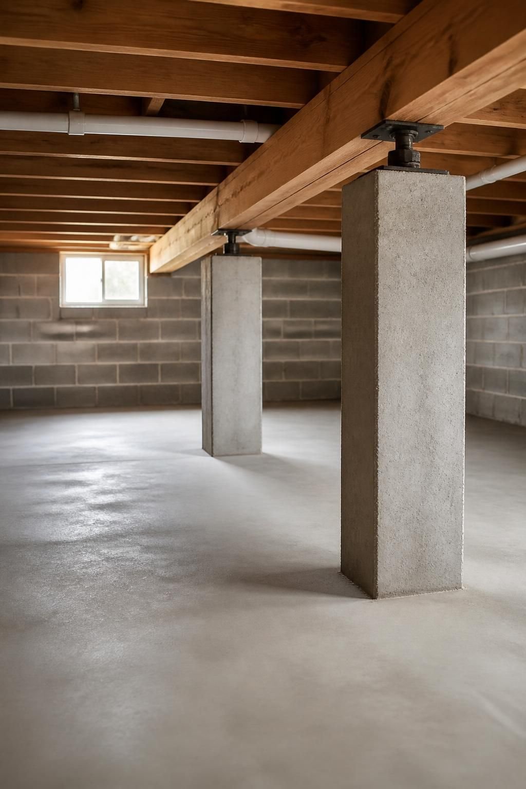 Clean finished basement interior after foundation repair work.