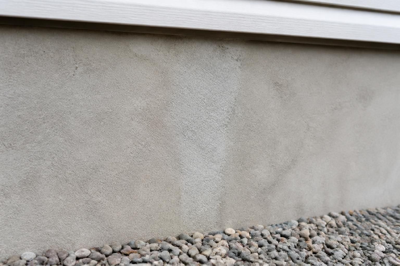 Repaired crack in a clean concrete foundation wall.