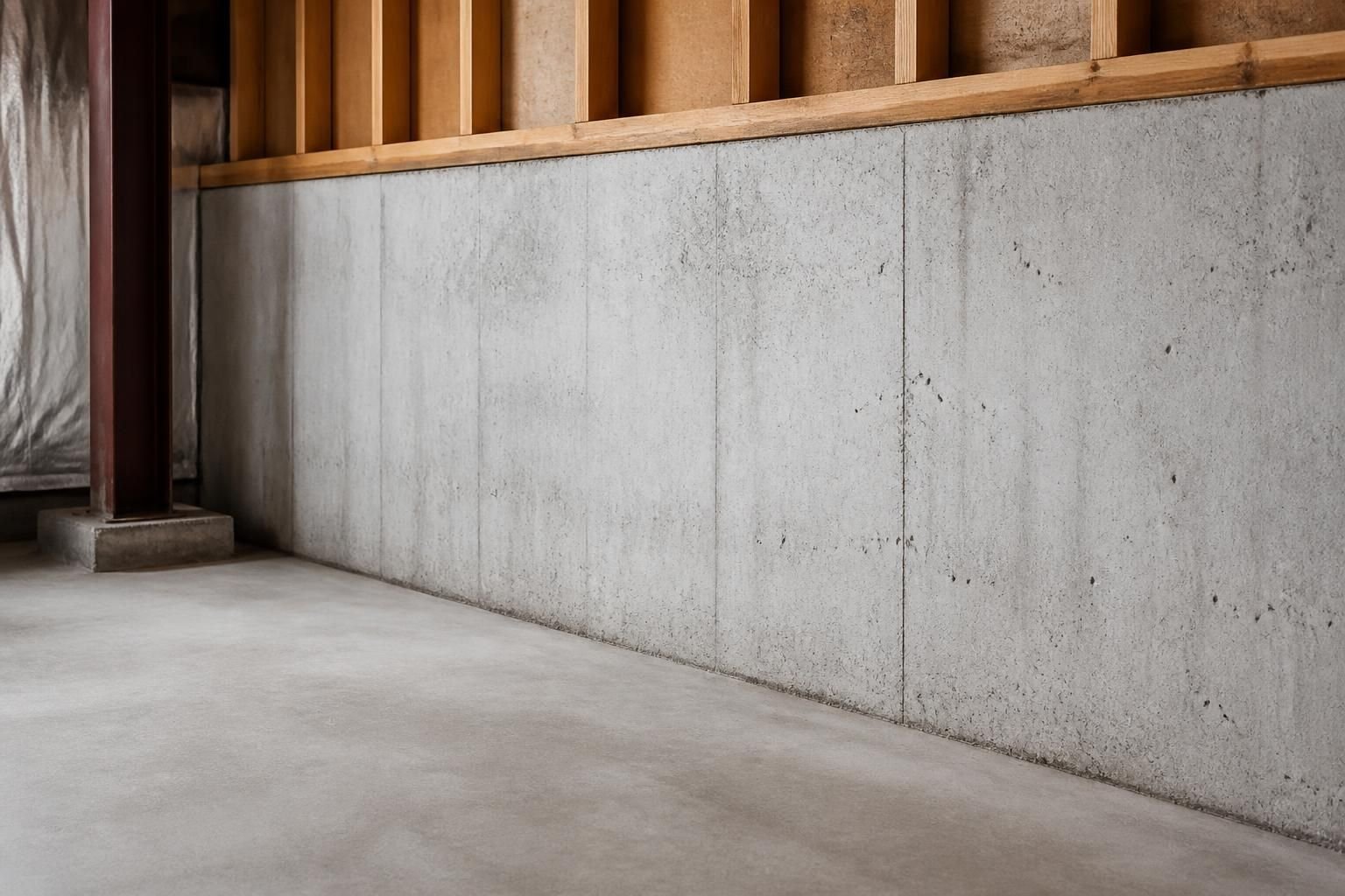 Clean basement foundation wall and floor prepared for inspection.