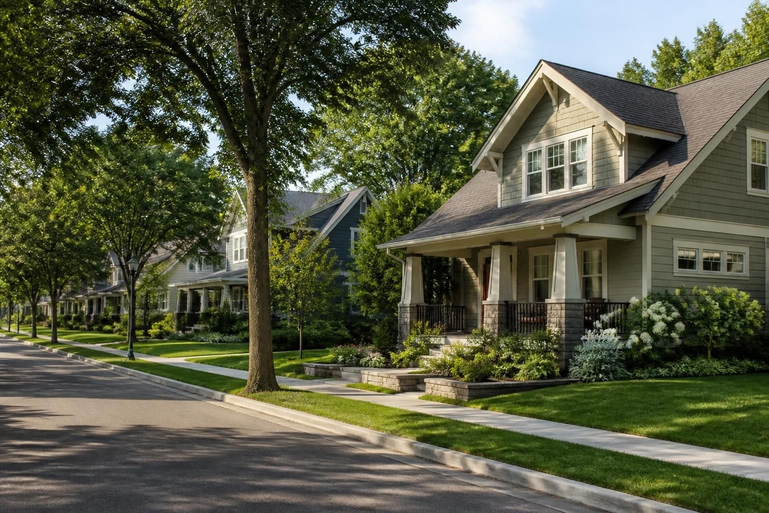 Well-kept residential neighborhood with mature trees and tidy streets.