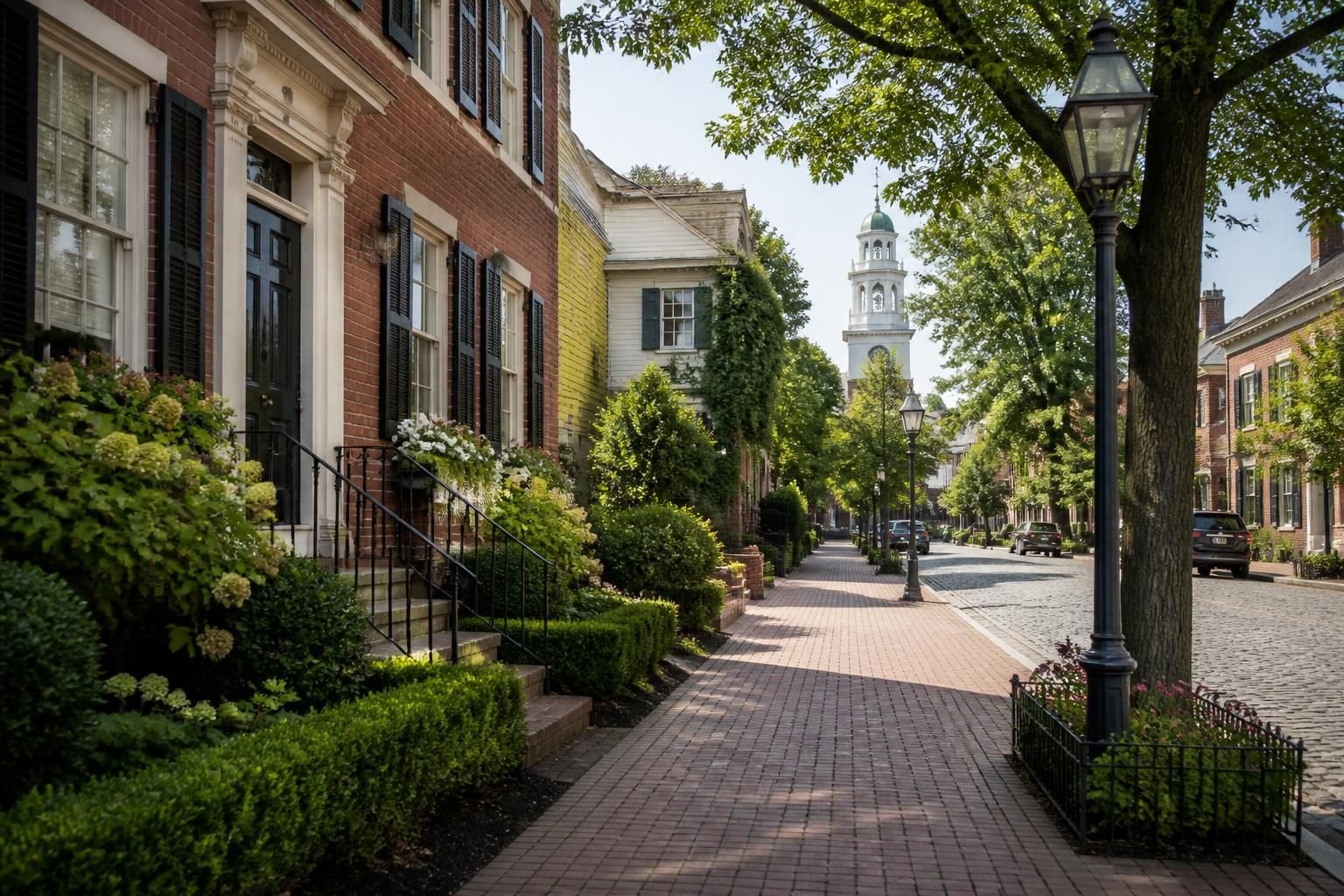 Well-kept local district with historic and residential buildings.